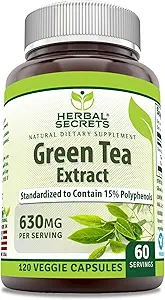 Herbal Secrets Green Tea Extract 630 Mg Per Serving Medic124; Veggie Capsule Supplement Medic124; Non- GMO Medic124; Gluten Free Medic124; Made in USA (1 Pack, 120 Count)