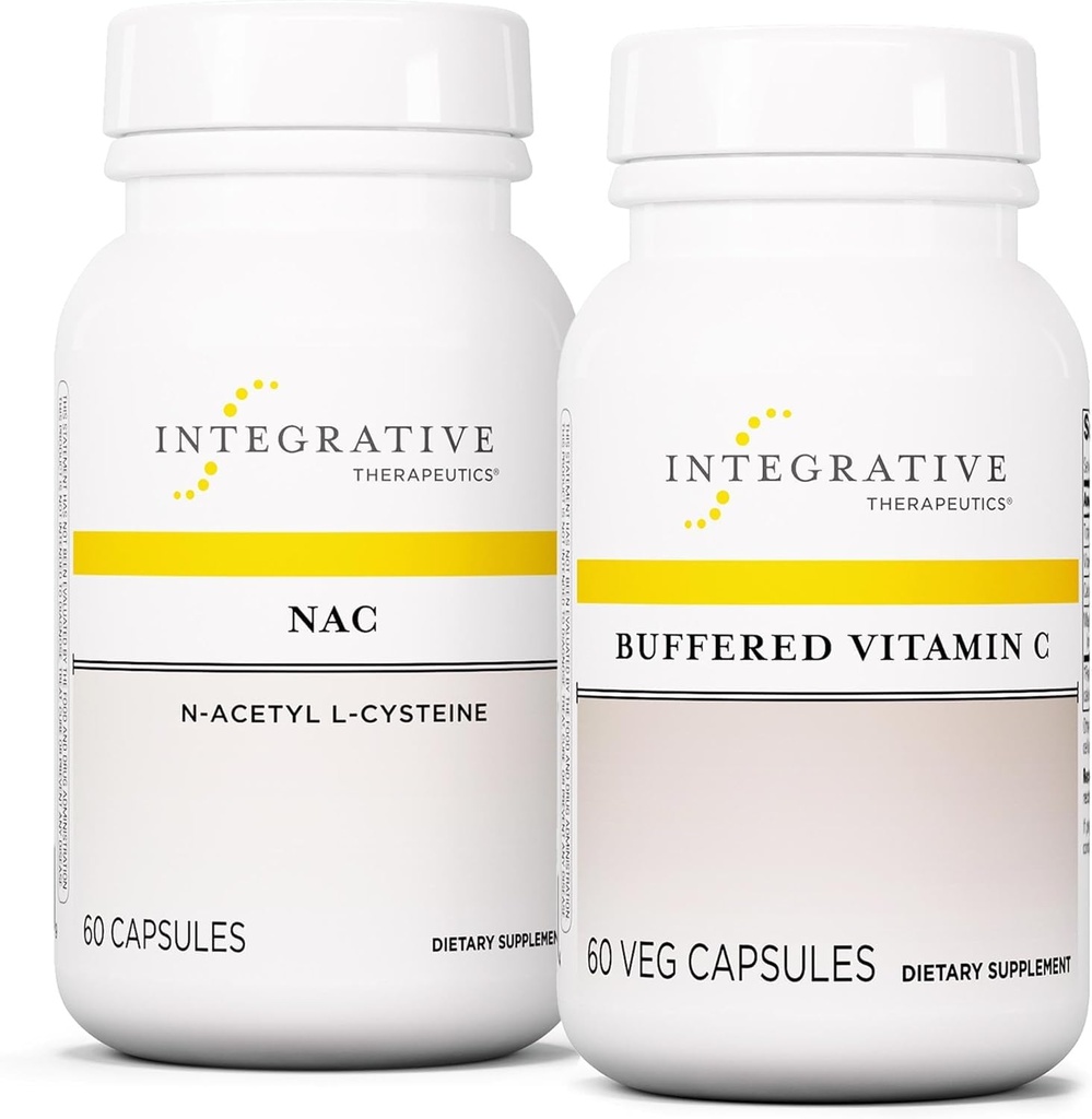 Integrativ terapi Bundle med buffered C-vitamin kapsler 1000 mg, 60 Vegan kapsler & NAC, 60 Kapsler - immunsupplement med antioxidant støtte * - Support Respiratory & Lung funktion *