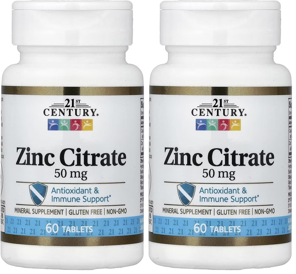 21. århundrede Healthcare Zink Citrate Tablets 50mg, 60 Greve (pakke med 2)