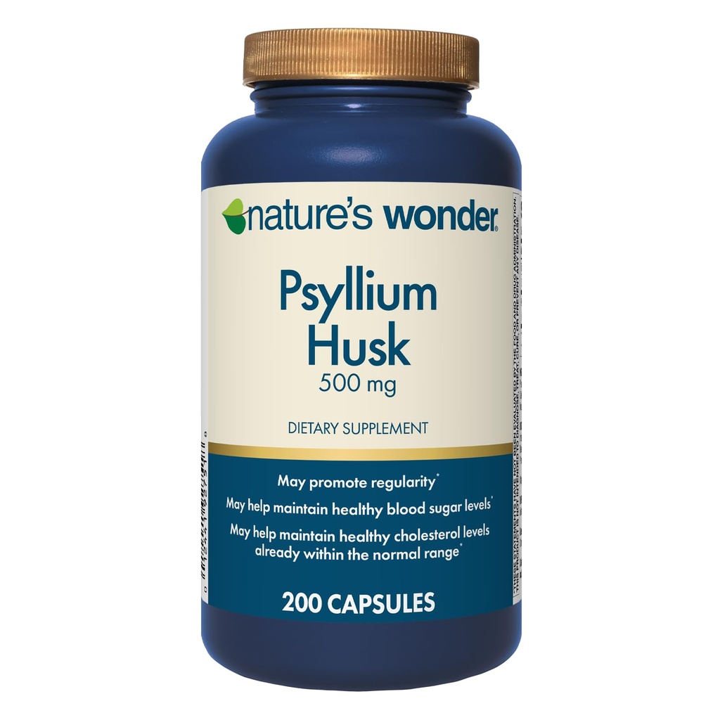 Nature 's Wonder Psyllium Husk 500 mg kapsler til fordøjelse, Plant- baseret fiber, 200 Greve