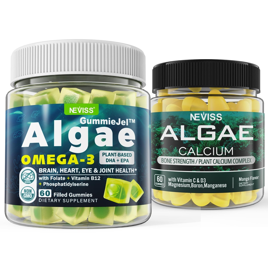 Alger Omega 3 Gummies + Marine Algae Calcium Gummies Bundle