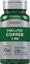 Piping Rock Chelated Copper 2 mg Supplement: 124; 300 tabletter: 124; Vegetarisk, Non- GMO, Gluten Free
