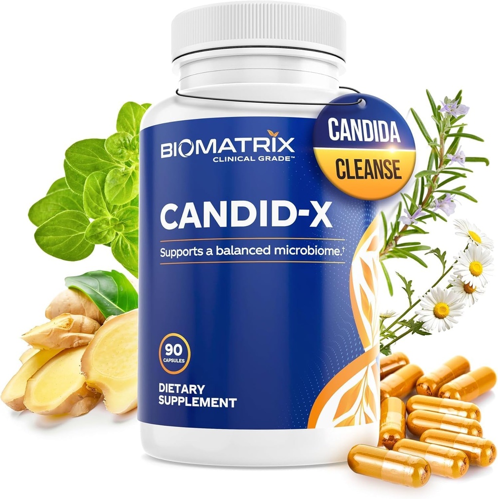 BioMatrix Candid- X Gut Cleanse med Berberine, Oregano, natriumcaprylat, kamille, ingefær, PAU D 'arco, fordøjelsestillæg for mænd og kvinder