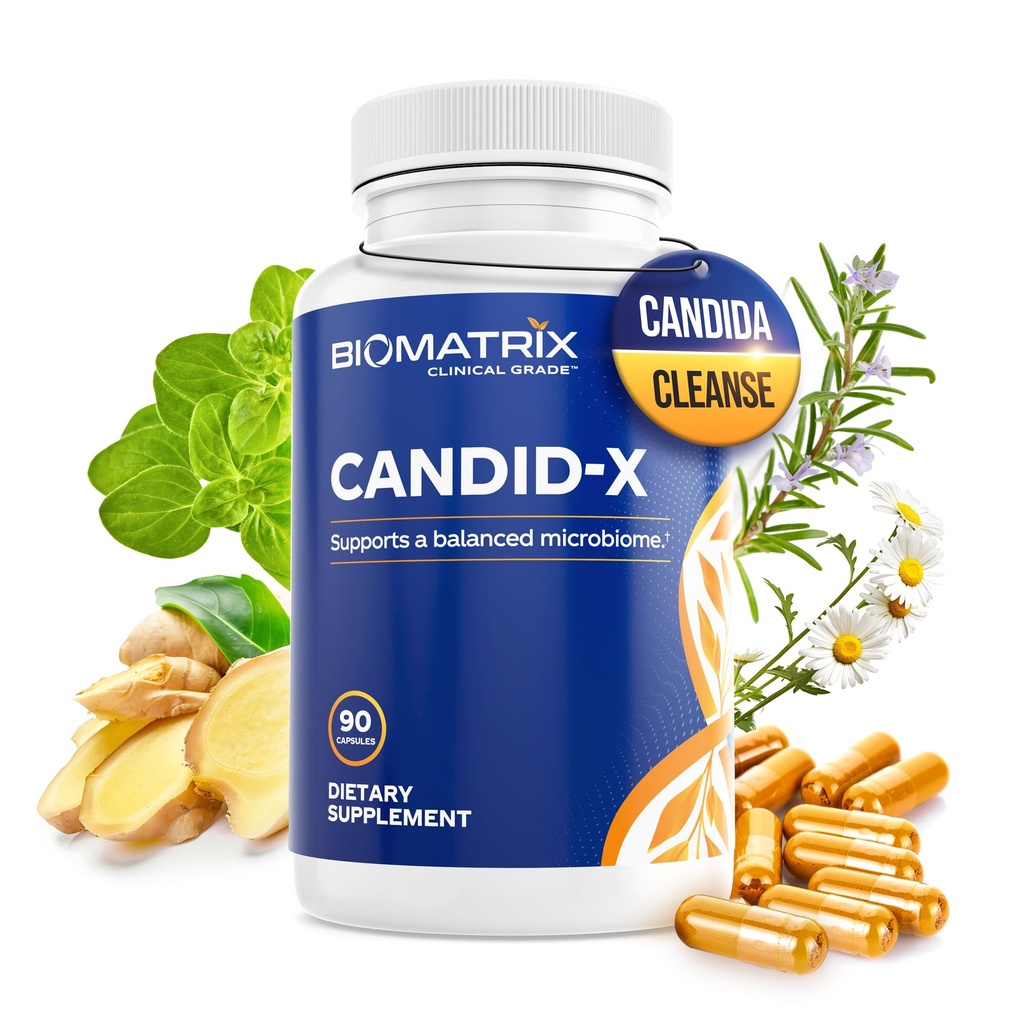 BioMatrix Candid- X Gut Cleanse med Berberine, Oregano, natriumcaprylat, kamille, ingefær, PAU D 'arco, fordøjelsestillæg for mænd og kvinder
