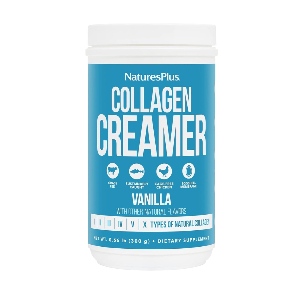 NaturesPlus Collagen Creamer, Vanilla - 0,66 LB pulver - hår, hud, negle & fælles sundhed, immunsystemet support - non-GMO, Gluten Free - 12 Serveringer