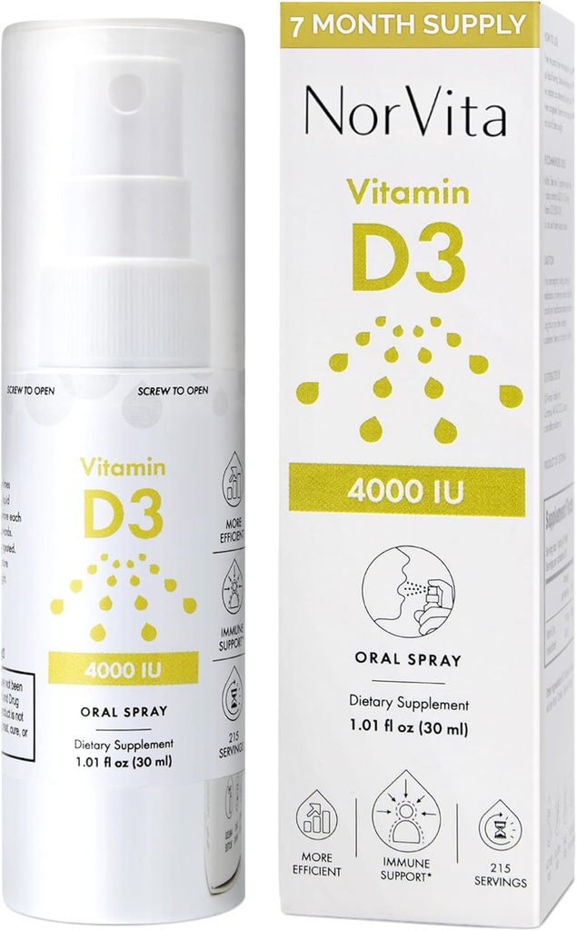 Vitamin D3 Spray 4000 IE (215 Servere) - Høj Absorption, Vegan, Understøtter ben & immunforsvar, Calcium Absorption - Daglig oral D-vitamin Spray