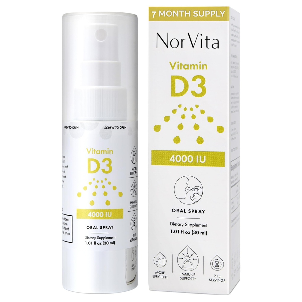 Vitamin D3 Spray 4000 IE (215 Servere) - Høj Absorption, Vegan, Understøtter ben & immunforsvar, Calcium Absorption - Daglig oral D-vitamin Spray