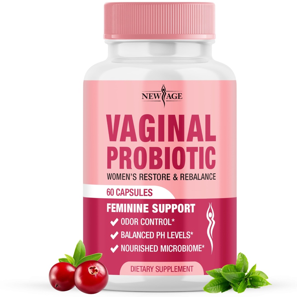 NY AGE Vaginal Probiotika til kvinder med Prebiotika, Cranberry Extract, og en Lactobacillus Probiotic Blend, understøtter sund pH balance, Odor Control, Vaginal Flora - 60 kapsler