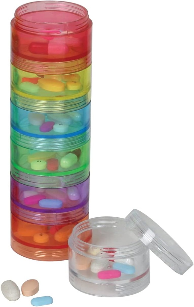 Ezy dosis Weekly (7-dag) Daglig stabelbar pille sag, Medicine Planner, Vitamin Organizer Box, Medium Detachable Compartments, Let at bruge, Rainbow Farver, BPA gratis