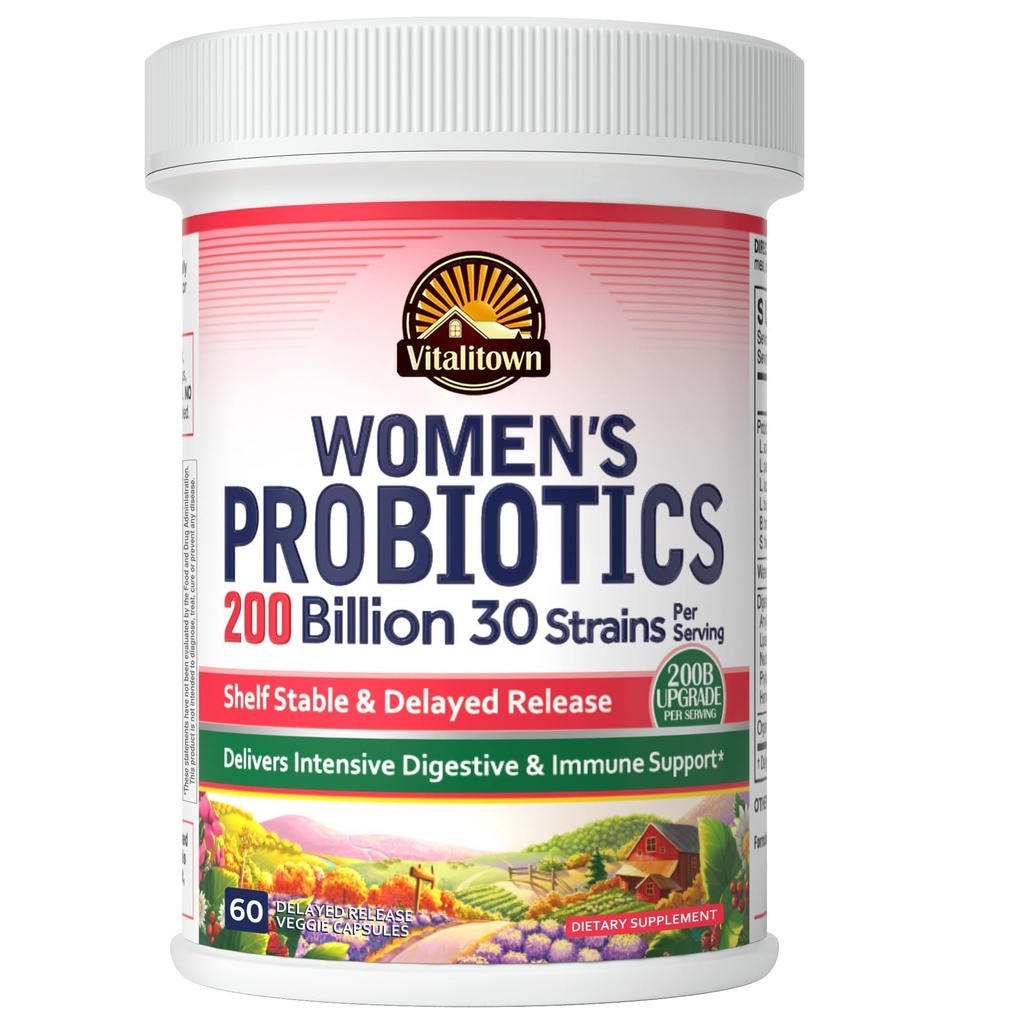 Vitalitown Women 's Probiotics against 124; 200 Millioner CFU' er 30 Scrops against 124; 60 ct Stable, Acid resistent against 124; Replenish Good Bacteria, Intensive fordøjelig & Vaginal Support