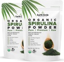 Earth Circle Organics Spirulina Powder, Kosher, Raw and Non- Bedied Medical 124; Pure Vegan Protein Medic124; Premium Energy Superfood, High in Amino Acids and Antioxidants - (8oz - 2Pack)