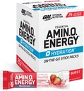 Optimum Nutrition Amino Energy Plus Hydration Pakker, On- The- Go Energy Powder Stick Packs, Strawberry Burst, 25 Greve
