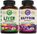 Lever renser Detox reparation Formel og ren safran ekstrakt bundle (én flaske hver). Understøtter leversundhed, energi boost, mood, metaboliske funktion. USA Made.