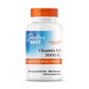 Doctor 's Best Vitamin D3 5000IE, Non- GMO, Gluten & Soy Free, Regulerer immunfunktion, understøtter sunde knogler, hvid, ingen smag, 180 Greve