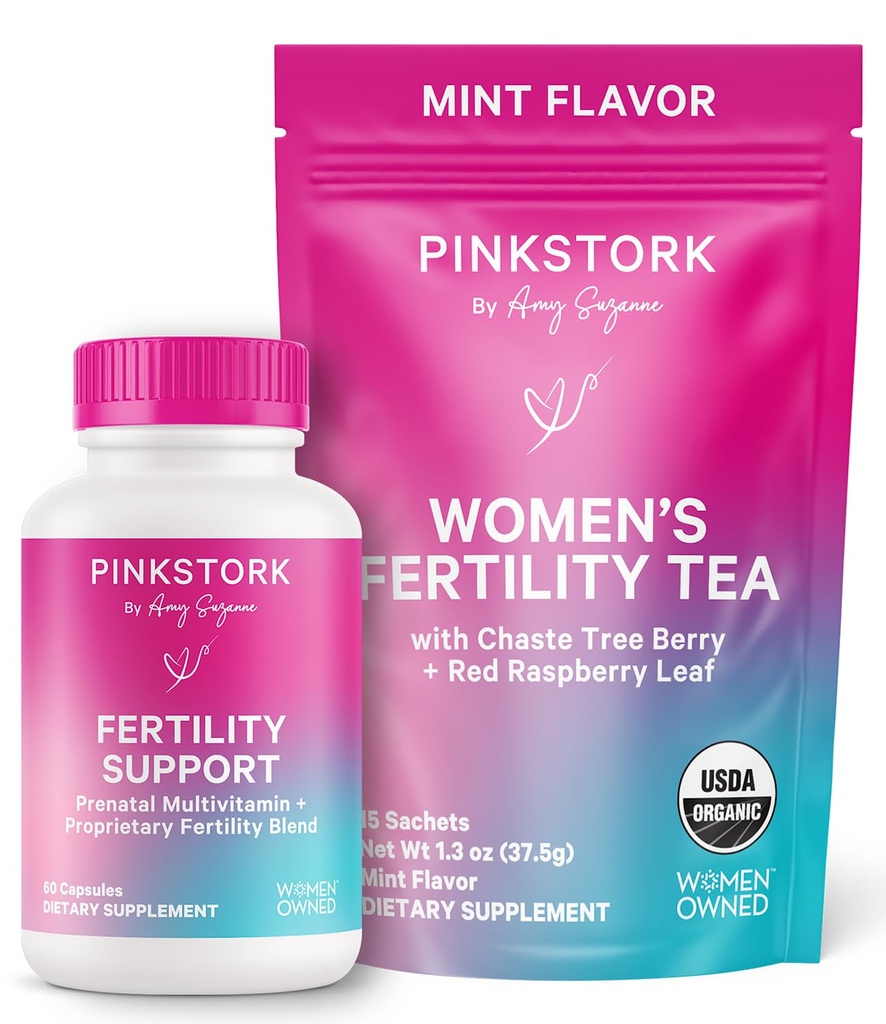 Pink Stork Fertilitet Bundle for kvinder - Conception Tea + Prenatal Vitamin Support med Inositol, Vitex, Folate & Ashwagandha - Understøtter Hormone Balance, Cykel Sundhed & Preundation Wellness