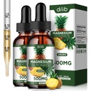 (2 Pack) Magnesium Glycinat Supplement, Flydende Magnesium Glycinat Liquid Drops 500mg- Support Stress Relief, Afslapning, Food, Sleep, Bone & Muscle-4 Fl Oz, Vegan, Pineapple Flavor