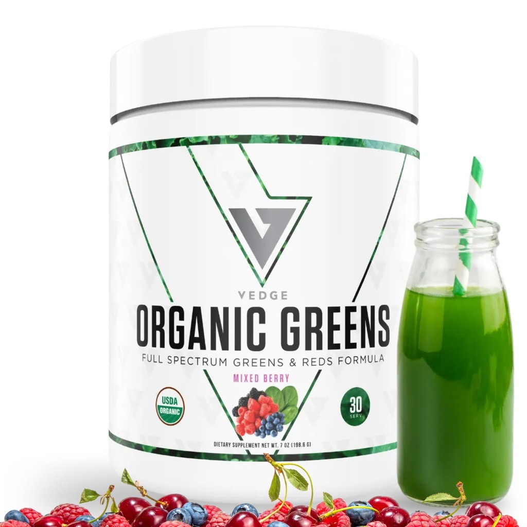 Vedge Nutrition Økologisk Grønne - Vegansk Plant- baserede Superfood Powder - Drik mix for energi, Antioxidanter & Inddrivelse - Fuld Spectrum Grønne for atleter - 30 Servering - Blandede Berry Flavor