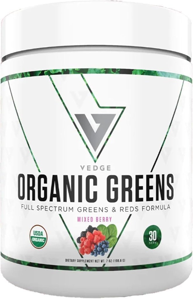 Vedge Nutrition Økologisk Grønne - Vegansk Plant- baserede Superfood Powder - Drik mix for energi, Antioxidanter & Inddrivelse - Fuld Spectrum Grønne for atleter - 30 Servering - Blandede Berry Flavor