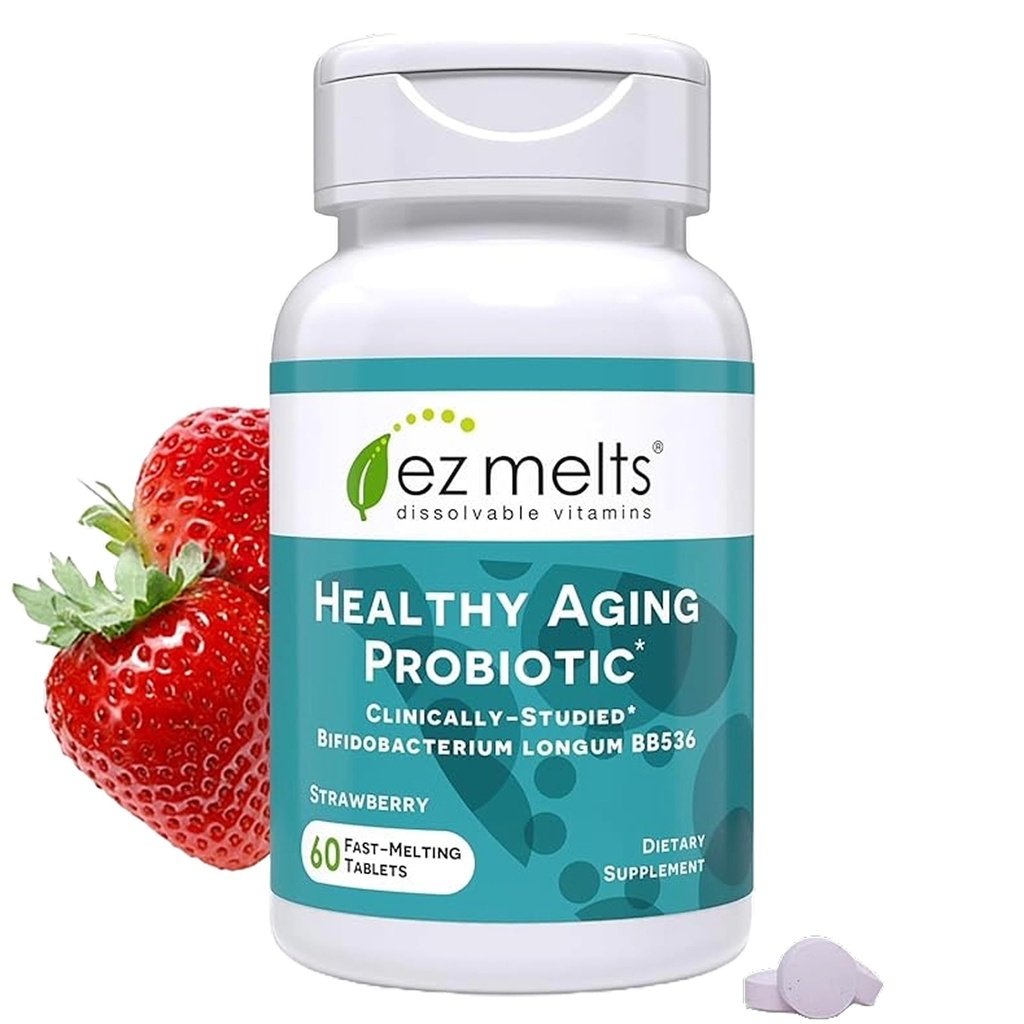 EZ smelter opløselig sund aldring Probiotisk, Bifidobacterium Longum BB536 (2 Millioner CFU), Sugar- fri, Probiotika til kvinder og mænd 50 +, 2 - Måned Supply - 1 pakke