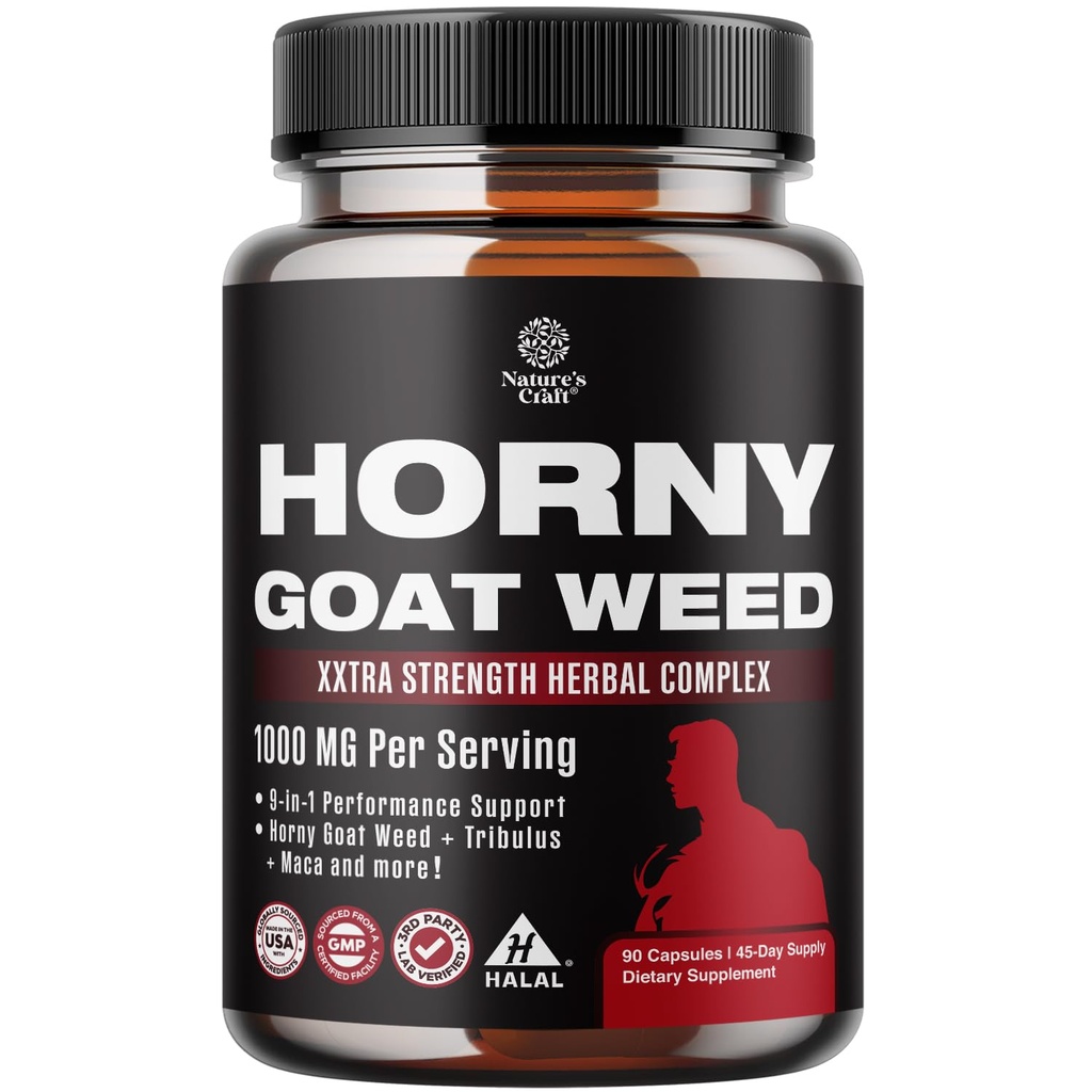 Nature Craft Horny Geat Weed til mænd - Ekstra styrke Mand tillæg med sort Maca Root, Tongkat Ali, Saw Palmetto & Panax Ginseng Uddrag for Stamina & Energy - 90 Kapsler