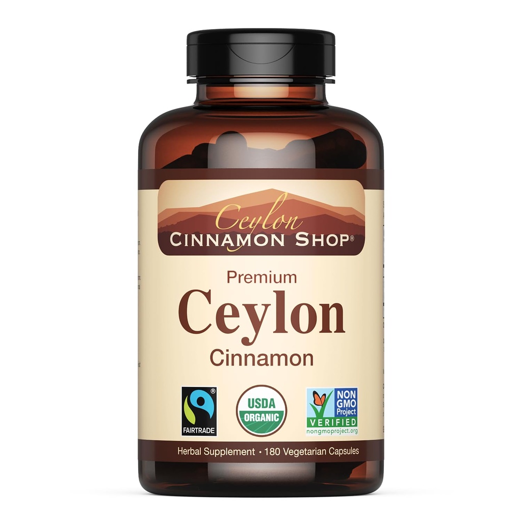 Ceylon Cinnamon Shop Organic Cylon Cinnamon (100% certificeret) Supplement, 180 kapsler, 3 måneders forsyning