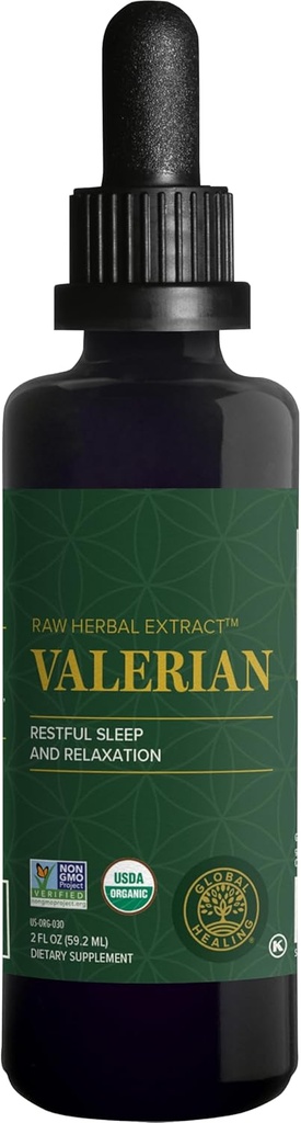 Global healing Organic Valerian Root Extract Liquid Supplement - Raw Herbal Extract for Sund Afslapning, Sleep & Calm - Alternativ til Valerian Root Kapsler til Biotilgængelighed - 2 Fl Oz