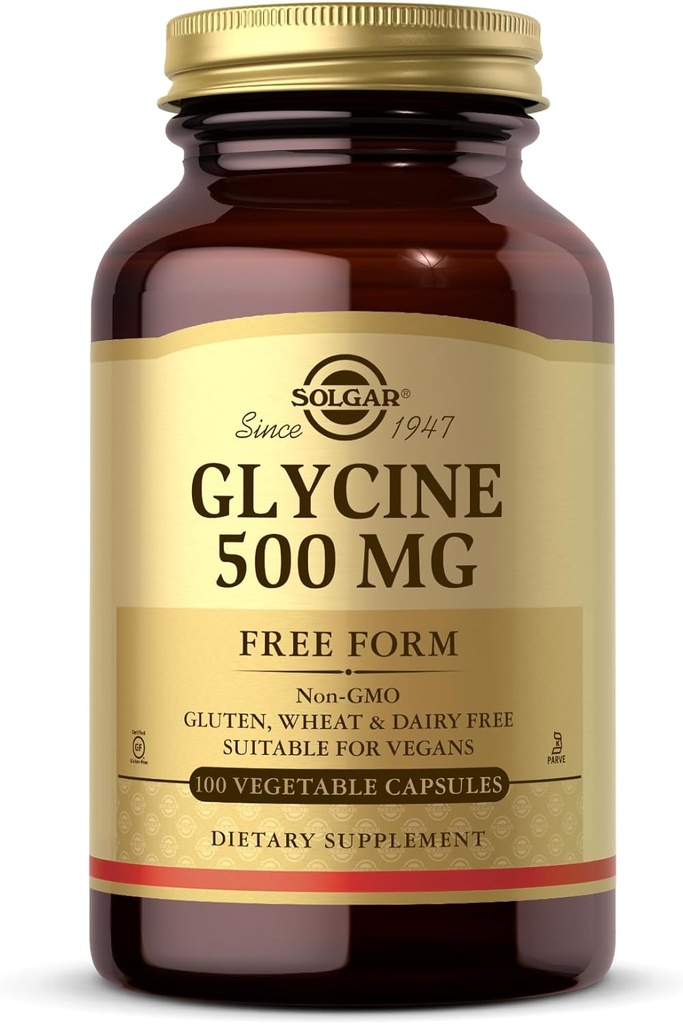 Solgar Glycine 500 mg - 100 Vegetabilske kapsler - non-GMO, Vegan, Gluten Free, Dairy Free, Kosher - 100 Servere