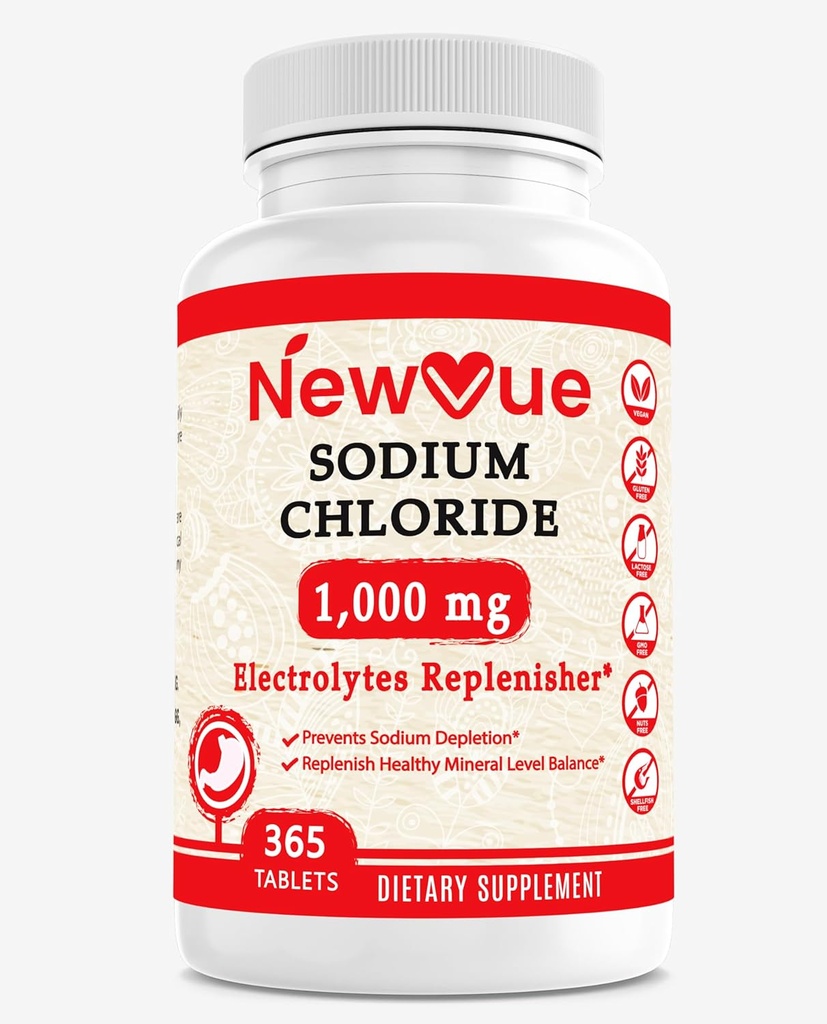 Natriumchlorid 1000mg, 365 tabletter - salttabletter, ikke-GMO, gluten fri - drik med elektrolyter Erstattet hydrering