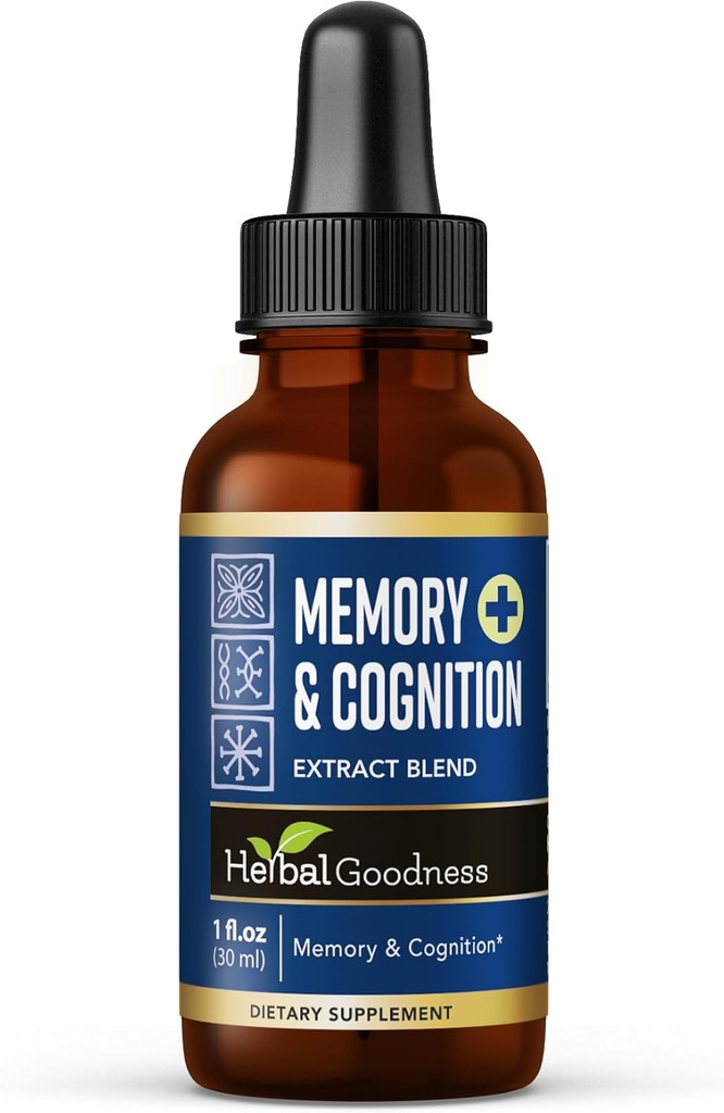 Herbal Goodness Memory & Cognition Liquid Extract 1oz - Organic Memory Aid, Energy Boost, immunforsvar, Natural Brain Booster med Ginkgo Biloba & Bacopa Monnieri