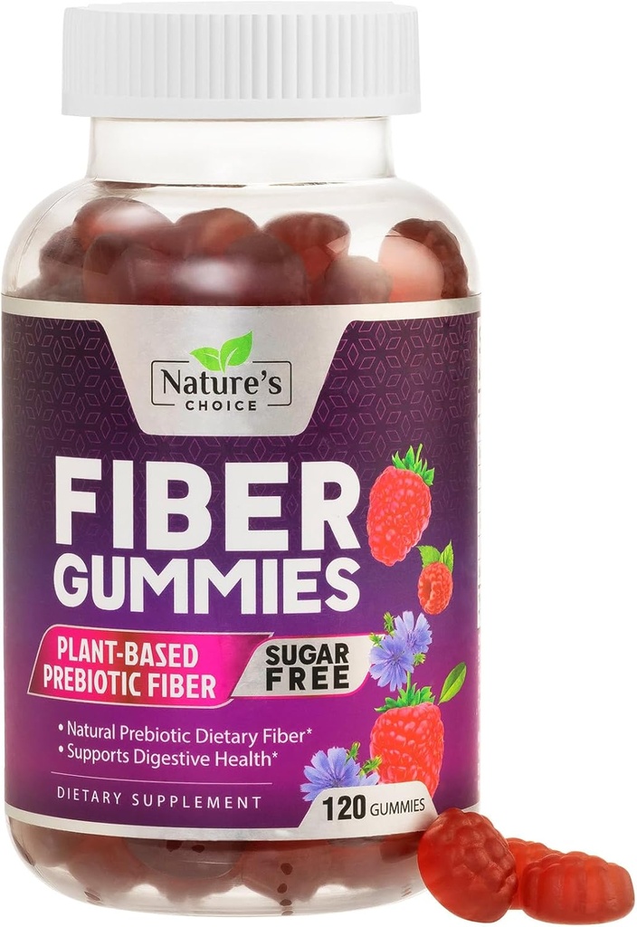 Fiber Gummies for voksne, Sugar Free Daily 4g Gummy Fiber Supplement, Prebiotic Gummy fordøjelsesstøtte - Plantebaserede Opløselige Chews, Prebiotika understøtter regelmæssighed og fordøjelse - 120 Gummies