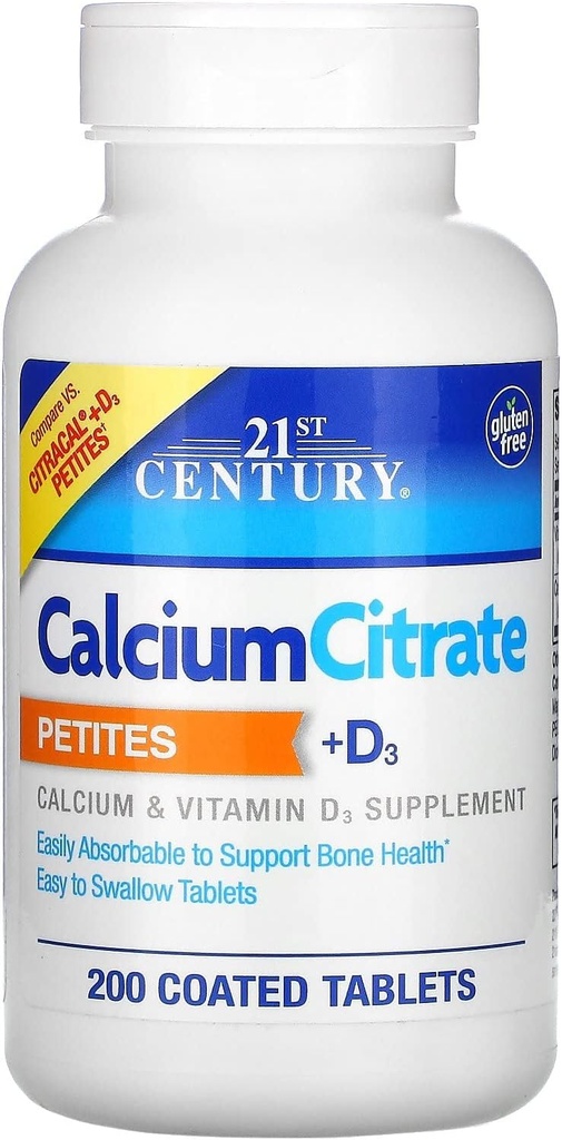 Calciumcitrat Petites + D3 overtrukne tabletter - 200 tabletter, pakning med 4 stk.