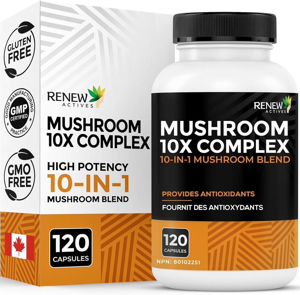 NYE AKTIVITETER Svampe Kompleks 2 kapsler per servering - 10 svampe blend med antioxidanter til immunsundhed & wellness - understøtter total Vitality & Long- Term Wellness - Made in Canada - 120 kapsler