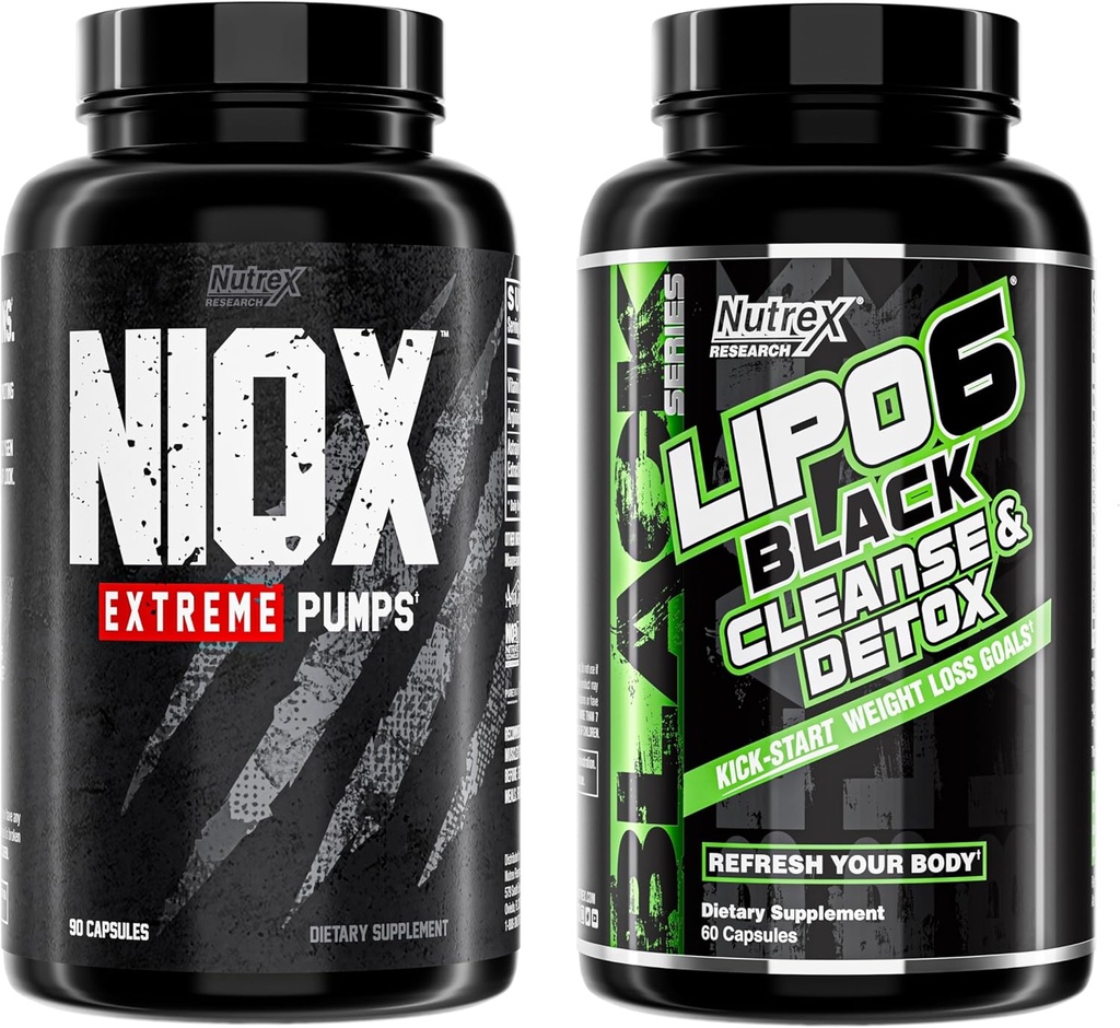 Nutrex Research NIOX Extreme Pumpsc og Lipo6 Detox og Cleanse - NO3-T Arginin Nitrate Supplement med C-vitamin og AstraGin - Colon Cleanser og Detox for kvinder og mænd