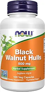 Now Foods Supplements, Black Walnut Hulls (Juglans nigra) 500 mg, Herbal Supplement, 100 Veg Kapsler
