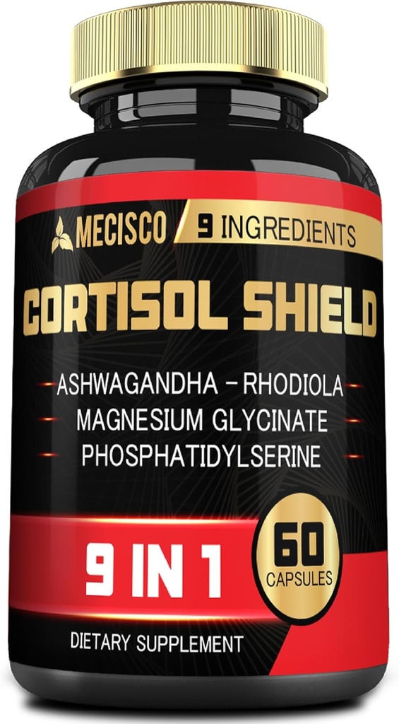 9in1 Cortisol Shield - Ashwagandha & Magnesium Glycinate, Rhodiola, Phosphatidylserin, L- Theanine, Licorice Root, St. John 's Wort, Lions Mane - Mind & Mood, Rastful Night Support - 60 Kapsler