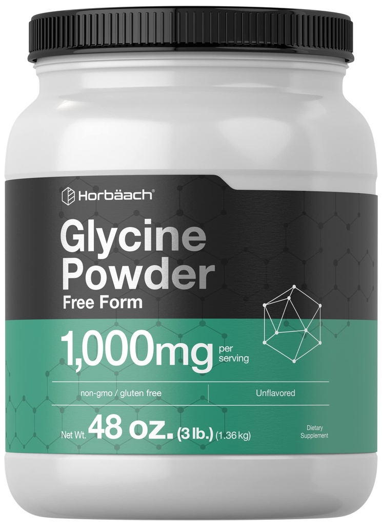 Horbäach Glycine Powder 3 lbs • 124; Free Form Supplement • 124; Unflavored Powder • 124; Vegetar, Non- GMO, Gluten Free