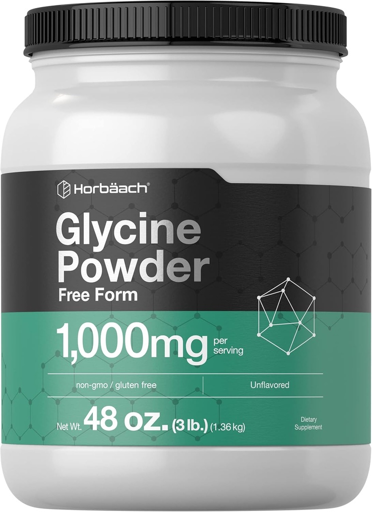 Horbäach Glycine Powder 3 lbs • 124; Free Form Supplement • 124; Unflavored Powder • 124; Vegetar, Non- GMO, Gluten Free