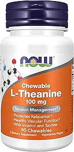Now Supplements, L- Theanine 100 mg med Inositol og Taurine, Tension Management *, 90 Chewables