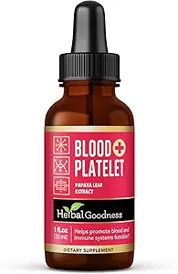 Herbal Goodness Papaya Leaf Blood Platelet Liquid Supplement - flydende tinktur 1oz - Natural Blood Platelet Boost & Immunet Support, Knoglemarrow - Blood Cleanse Formel - Made in USA
