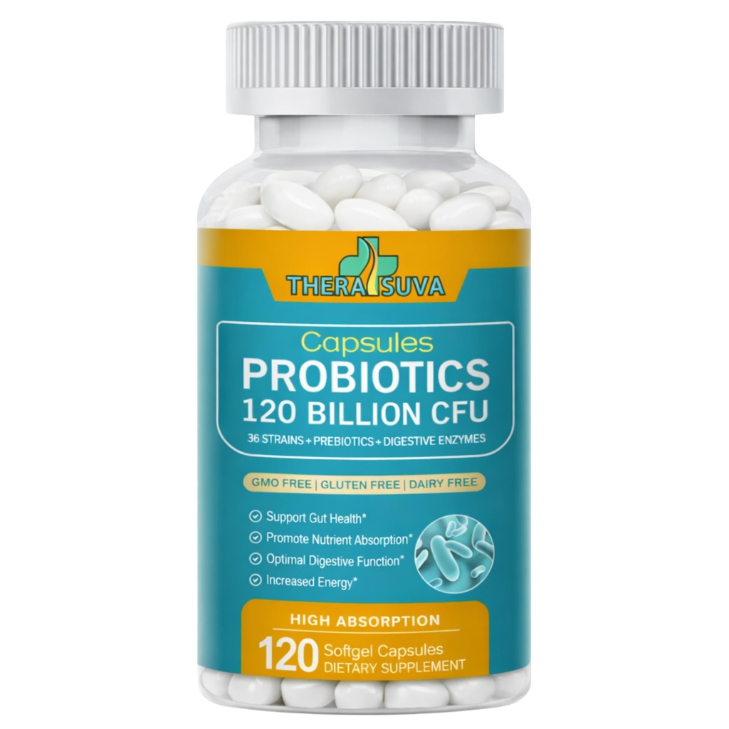 Probiotika 120 Millioner CFU-36 Stammer + Organic Prebiotics + Natural Whole Food Supplement for Ultimate Gut Health Support - 120 Softgels, 60 dages forsyning