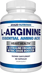 Arazo Nutrition Premium L Arginin - 1340mg nitrogenoxid booster med L- Citrullin & essentielle aminosyrer til muskel Gain og energi - kraftfuld NO Booster til at træne længere og hårdere - 60 kapsler