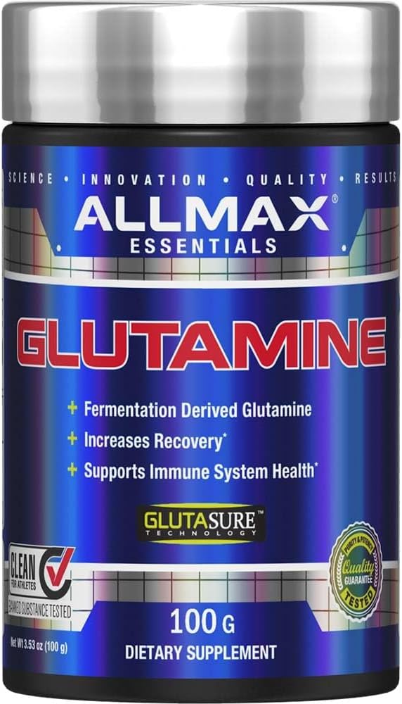 ALLMAX Essentials GLUTAMIN - 100 g Powder - Fermentation -Derived Glutamin - Øger inddrivelse & understøtter immunsystemet - Gluten Free & Vegan - 20 Servere