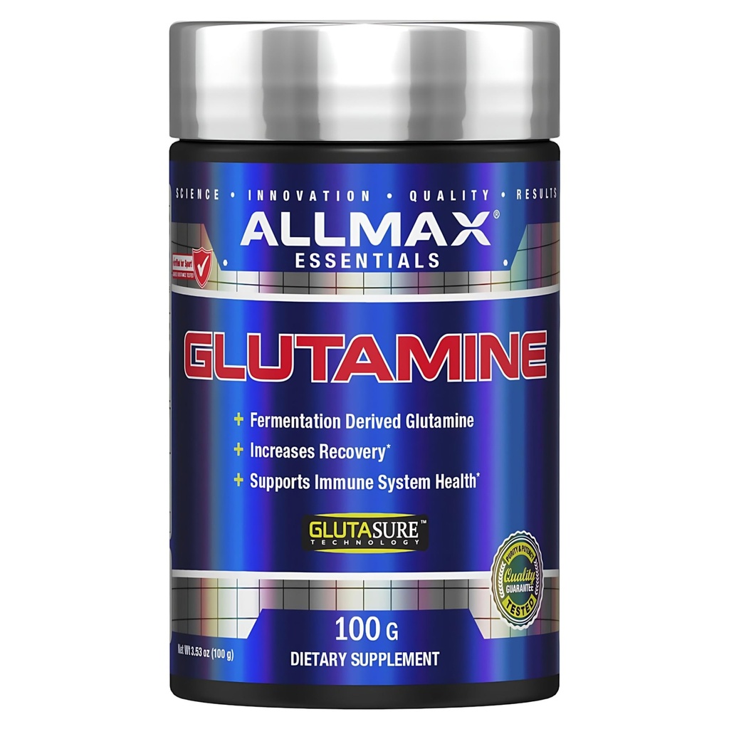 ALLMAX L Glutamine Powder 100g, Fermented L-Glutamine Powder Pure, Unflavored Glutamine Supplement for Gut Health, Recovery & Immune Support, Vegan, Gluten Free