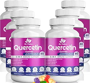 Quercetin Gummies by BioVitalica - Quercetin with Bromelain Vitamin C and Zink & Elderberry + D3- 5 i 1 immunstøtte - Zink Quercetin 750 mg til børn og voksne (6, Quercetin)