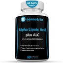 Alpha Lipoic Acid Plus Acetyl L- Carnitin Antioxidant Supplement ALA ALC for sund hjerne funktion & muskel styrke, fokus, hukommelse & kognitiv funktion for kvinder & mænd - 60 kapsler af Neonutrix