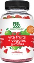 FeelGood Superfoods Vita Fruits and Veggies Supplements, Multivitamin Fruit and vegetabilsk Gummies, 25 Frugter og grøntsager, Watermelon og Apple Flavors, Vegan, Non- GMO, 60 Greve