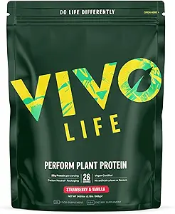 Vivo life Perform Plant Protein Powder - Pea & Hamp Protein Blend med BCAA (34.85 oz, Strawberry & Vanilla)