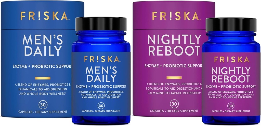 FRISKA Herre & Nightly Probiotic Bundle Note 124; Digitale Enzymer & Probiotika Supplement Note 124; Mand & Nighttime fordøjelse & Bloating Support
