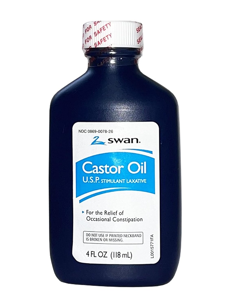 SWAN Castor Oil USP 100% Stimulant Laxative 4 FL OZ - For lindring af lejlighedsvist obstipation