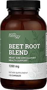 Organic Beet Root Capsules 1200 mg - Beet Root Powder & Juice Blend Supplement for højt blodtryk og cirkulering, Blood Flow Supplement for mænd og kvinder - 120 Kapsler